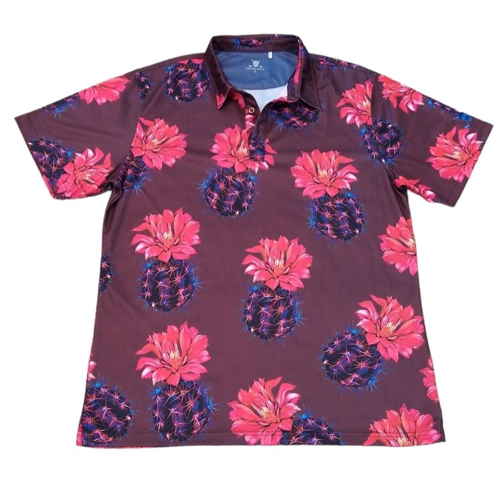 Chuco Golf Polo Hawaiian Floral Cactus Tropical Vacay Shirt XL
